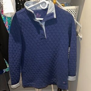 Southern Tide Blue Quilted Pullover with Light Trim